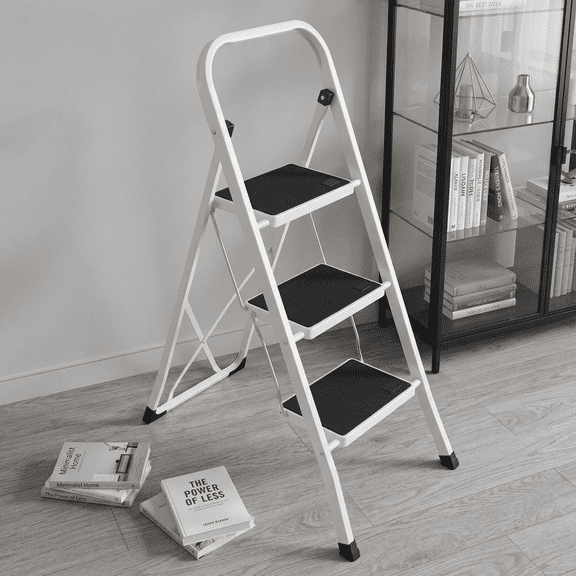 Laitimia 3 Step Ladder, Heavy Duty Steel Step Stool, Anti-Slip Pedal Foldable Ladder for Home, Kitchen & Garage, 330lbs Capacity