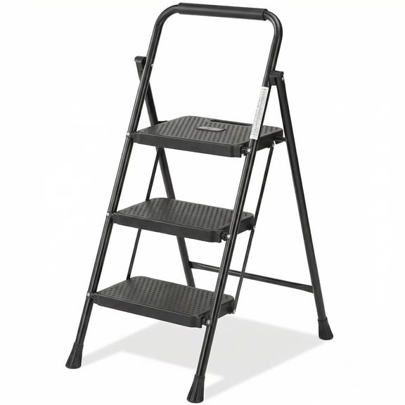 Alvantor 3-Step Ladder, Foldable Step Stool with Safety Lock, Anti-Slip Pedal, 300lbs Capacity