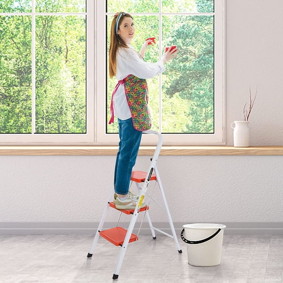 3 Step Ladder, Lightweight Foldable Step Stool with Handgrip, Anti-Slip and Wide Pedal, Portable Folding Ladders for Home, Kitchen, Office, 350lbs