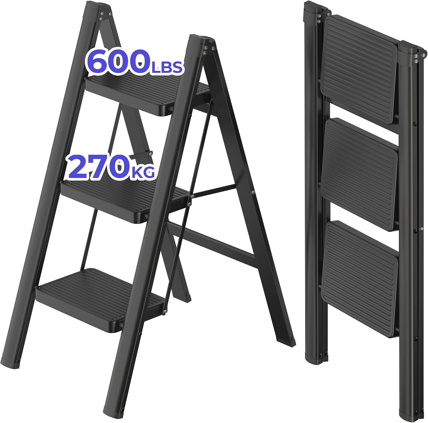 3 Step Ladder,Lightweight Folding Step Stool with Anti-Slip Pedal,600 ...