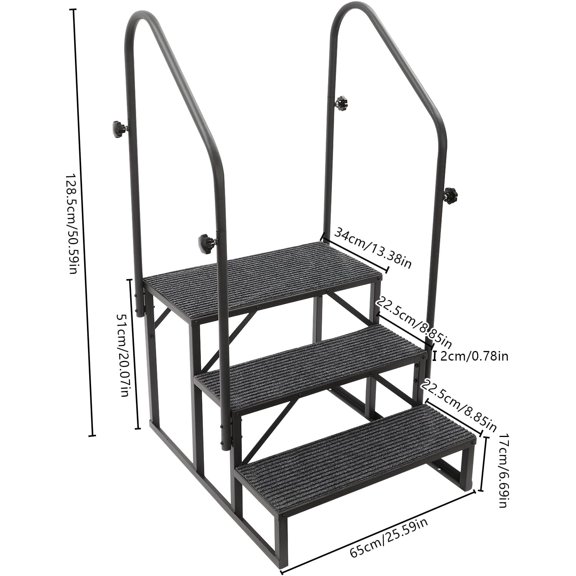 3 Step Ladder Porch Steps with Handrails and Anti-Slip Pedals for Pool RV Camper Outdoor Use