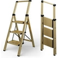 thumbnail image 1 of 3 Step Ladder, Portable Folding Ladder with Wide Pedal, Lightweight Aluminum Step Stool with Convenient Handgrip, 330 lbs Capacity Stepladder for Home, Office - Gold, 1 of 16