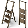 thumbnail image 1 of 3 Step Ladder, Portable Folding Ladder with Wide Pedal, Lightweight Aluminum Step Stool with Convenient Handgrip, 330 lbs Capacity Stepladder for Home, Office - Walnut, 1 of 16