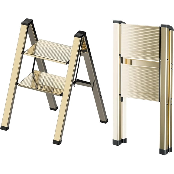 3 Step Ladder, Portable Step Ladder Folding, Lightweight Step Ladder with Anti-Slip Pedal, Aluminum Indoor and Closet, Kitchen, 330lbs - Black
