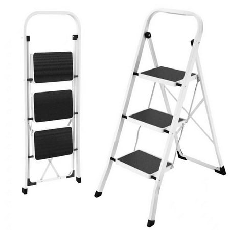 3 Step Ladder, ODEB Folding Step Stool with Wide Anti-Slip Pedal, 330lbs Sturdy Steel Ladder, Convenient Handgrip, Lightweight, Portable Steel Step Stool