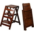 thumbnail image 1 of 3-Step Ladder Stool, Wooden Folding Step Stool for Home & Kitchen, Solid Pine with Non-Slip Steps & Anti-Scratch Shoe Covers, 337lb Weight Capacity, Space-Saving, No Assembly Required (Walnut), 1 of 9