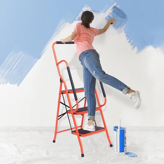 3 Step Ladder Tool Ladder Folding Portable Steel Frame Ladders Safety Padded Handrails with Large Area Pedals for Kitchen Home and Office (330lbs)