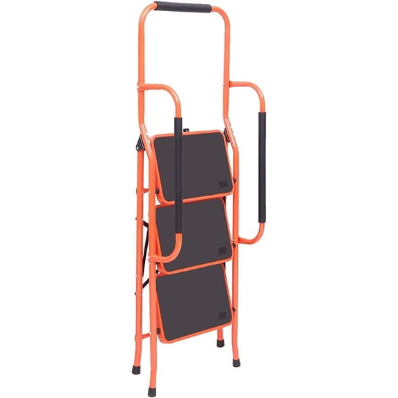3 Step Ladder Tool Ladder Folding Steel Frame Non-Slip Safety Padded Handrails Large Area Pedals (330lbs)$$Tools