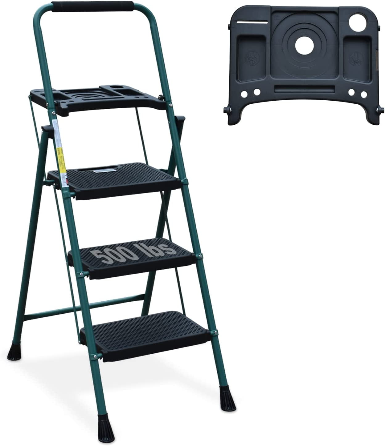 3 Step Ladder with Tool Tray, Folding Step Stool with Wide NonSlip