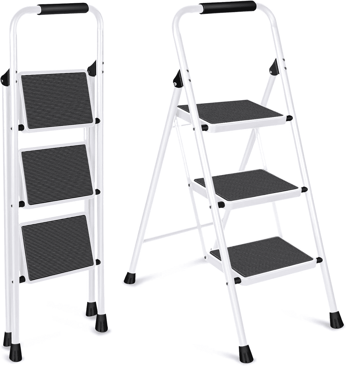 3 Step Ladder, VQJTCVLY Folding Step Stool with Wide Anti-Slip Pedal, 330lbs Sturdy Steel Ladder, Convenient Handgrip, Lightweight, Portable Steel Step Stool