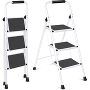 3 Step Ladder, VQJTCVLY Folding Step Stool with Wide Anti-Slip Pedal, 330lbs Sturdy Steel Ladder, Convenient Handgrip, Lightweight, Portable Steel Step Stool