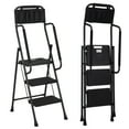 thumbnail image 1 of Jocauto 3 Step Ladder with Handrails, 500 Lbs Capacity, Folding Step Stool Ladder with Attachable Tool Bag, Black, 1 of 9