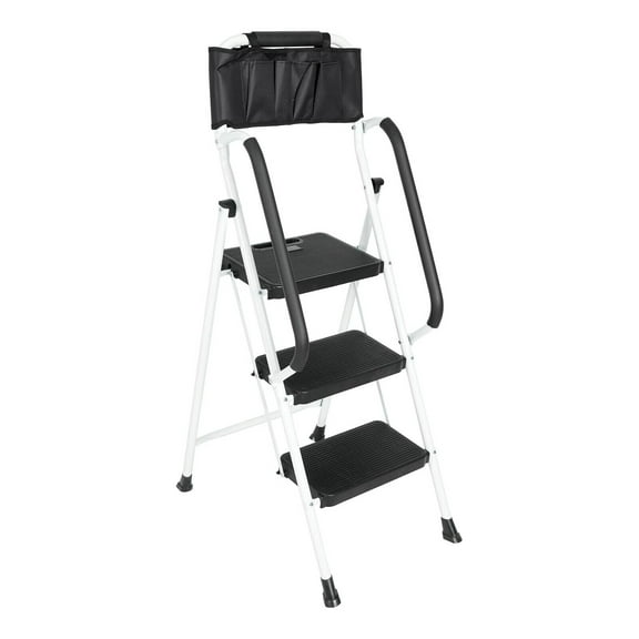 3 Step Ladder with Handrails & Attachable Tool Bag 500 lbs Folding Stool Ladder