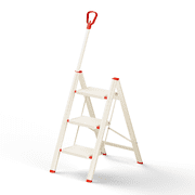 3 Step Ladder with Single-Handrail,Foldable Step Stool with Anti-Slip Wide Pedals for Home Kitchen Closet, Step Ladder 3 Step Folding Beige