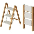 thumbnail image 1 of 3 Step Lightweight Aluminum Folding Ladder, Portable Step Stool with Wide Anti-Slip Pedals, 330 lbs Capacity for Home,Cleaning Tasks（White&Woodgrain）, 1 of 14