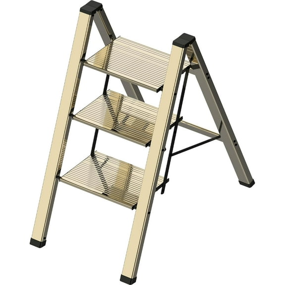 3 Step Lightweight Folding Ladder for Home, 330lbs Aluminum Step Ladder Anti-Slip for Kitchen, Step Stool Foldable Adults for Closet, 330lbs - Champagne Gold