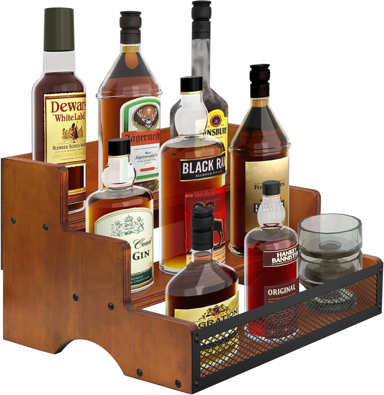 3 Step Liquor Bar Bottle Display Shelf, Coffee Syrup Rack Organizer ...