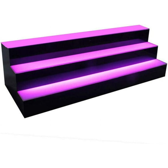 3 Step Liquor Bottle Display Shelf 24 INCH LED Lighted Bar Shelf for Home Commercial Bar, with Remote Control Multiple Colors, Black, 24 inch 3 Step