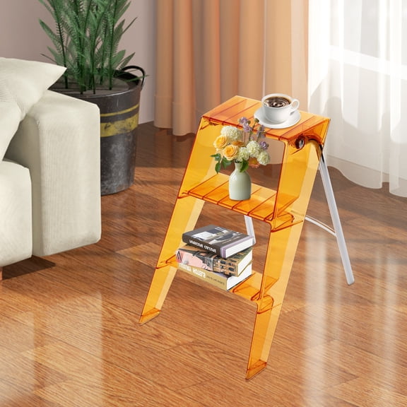 3 Step Modern Freestanding Ladder Folding Step Stool Orange 17.3*20.5*24.8 for Living Room, Bathroom