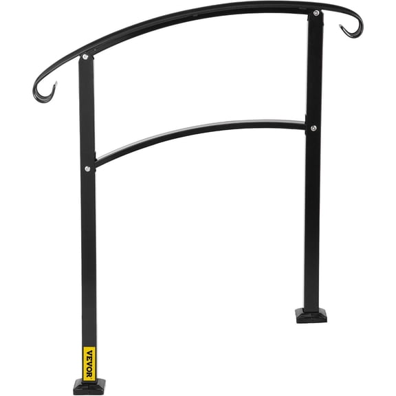 3-Step Outdoor Handrail, Wrought Iron Stair Rail with Installation Kit, Non-Adjustable Matte Black, Fits 1 to 3 Steps