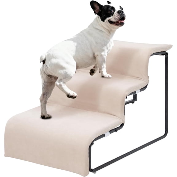 3-Step Pet Stairs with Soft Cushion, Non-Slip Gentle Slope Pet Steps, Sturdy Safe Climbing Stairs for Small Medium Dogs Cats, Easy Access to Bed Sofa Chair Windowsill