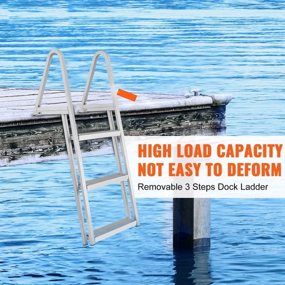Removable 3 Step Dock Ladder 350 lbs Load Capacity Aluminum Alloy Pontoon Boat Ladder with 4" Wide Non Slip Steps Easy Install for Ship Lake Pool Mari