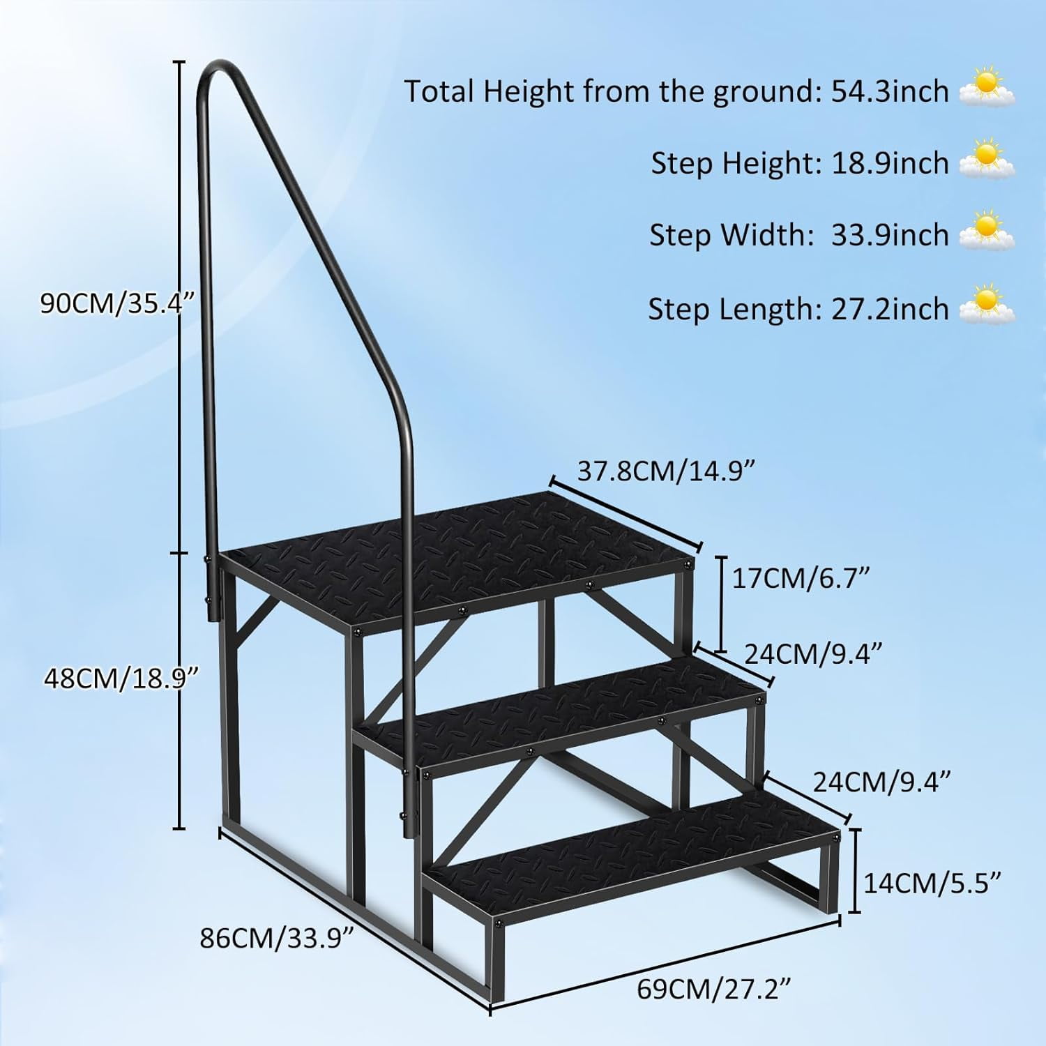 3 Step Pool Ladder with Handrails, Swimming Pool Ladder Above Ground ...