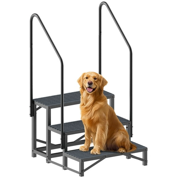 3 Step RV Stairs with Handrail,Portable Step Ladder with Anti-Slip Panel,660 lbs Load Capacity,Portable Mobile Home Stairs for Travel Trailers,Camper and Porch