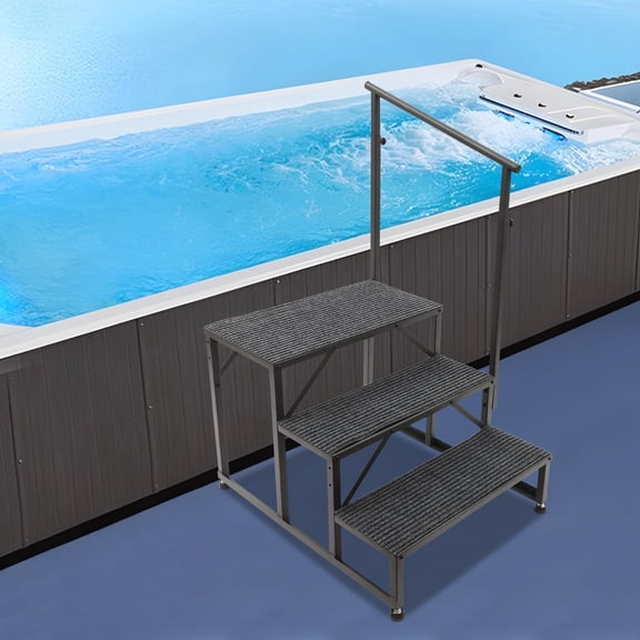 3 Step RV Steps with Handrail, 450 lbs Load Capacity Camper Steps with Non-Slip Mats Portable RV Stairs for Travel Trailers Mobile Home Camper Pool and Porch