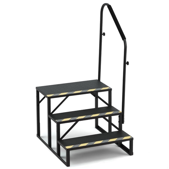MELLCOM 3-Step RV Steps with Handrail, 660 Lbs Metal RV Stairs with Armrest Cover, Anti-Slip Hot Tub Steps