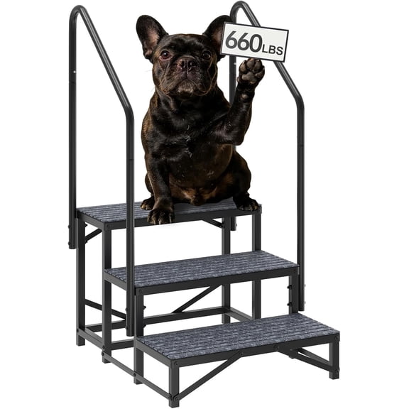 3-Step RV Steps with Dual Handrails – Heavy-Duty hot tub Step, Stairs for Camper, Trailer & Porch with Non-Slip mat