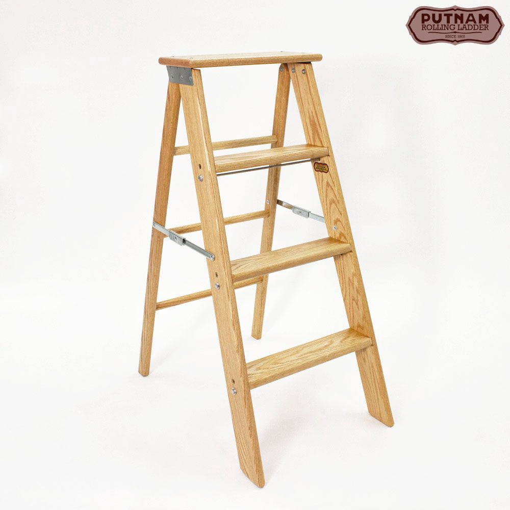 36" Red Oak 3-Step Foldable Rolling Ladder