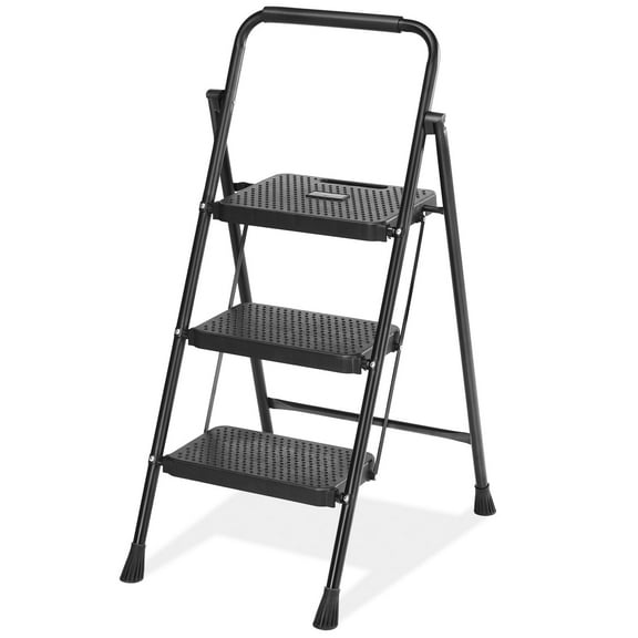 3-Step Safety Ladder with Auto-Lock & Non-Slip Feet, Foldable Household Step Stool