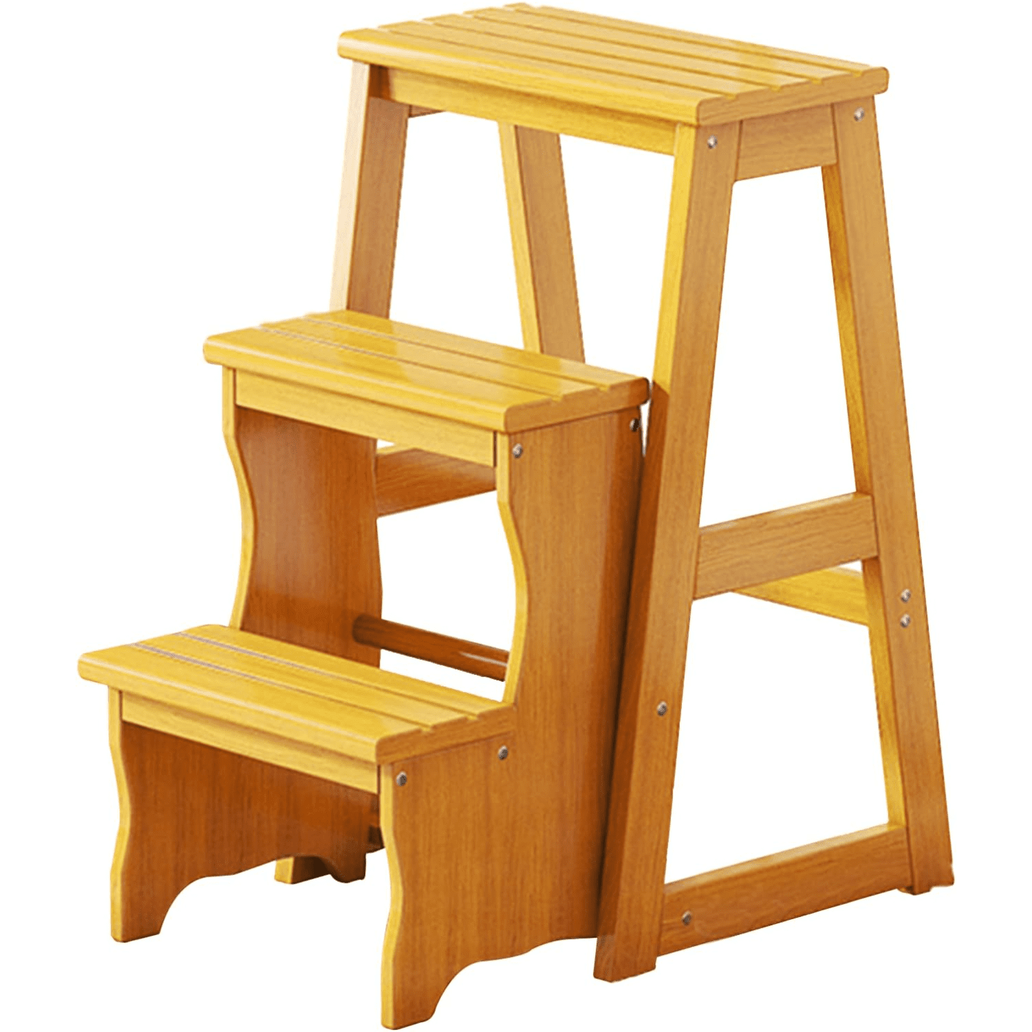 3 Step Solid Wood Folding Ladder Chair Protable Wooden Step Stool ...