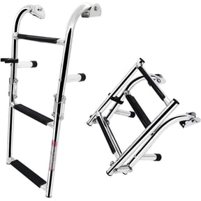 3 Step Stainless Steel Boat Ladder, Foldable Marine Pontoon Ladder with NonSlip Rubber Grip, Mounting Hardware