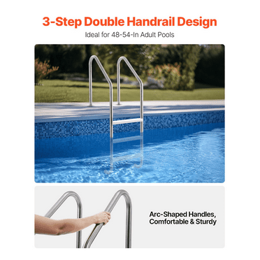 Vevor DXYCTTBGGBXGDF75YV0 48-54 in. 265 lbs 3-Step Stainless Steel 2 Handrails Pool Ladder - Silver & White