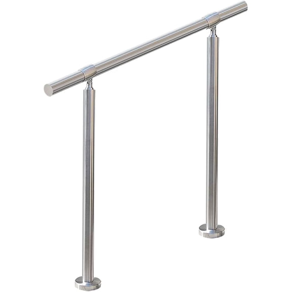 3 Step Stair Railing, Handrail for Indoor Outdoor Steps, 1.65 in Round DIY 304 Stainless Steel Transitional Porch Deck Hand Rail with Installation Kit for Seniors, Silver, 39 x 36 in