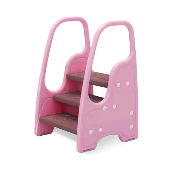 3 Step Stool For Three Bathroom Sink Or Kitchen Counter Standing Tower Up Learning Helper With Safety Handles And Non-slip Pads Pink