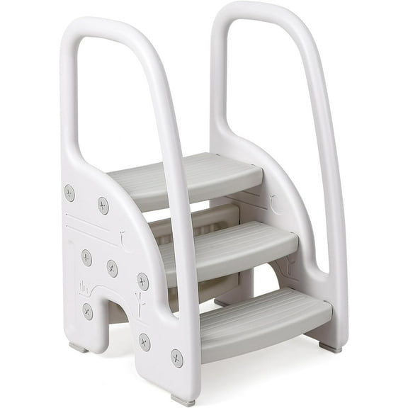 3 Step Stool Kids Standing Tower for Toddlers Plastic Learning Helper Stool for Kitchen Counter Bathroom Sink Toilet Potty Training with Handles and Non-Slip Pads