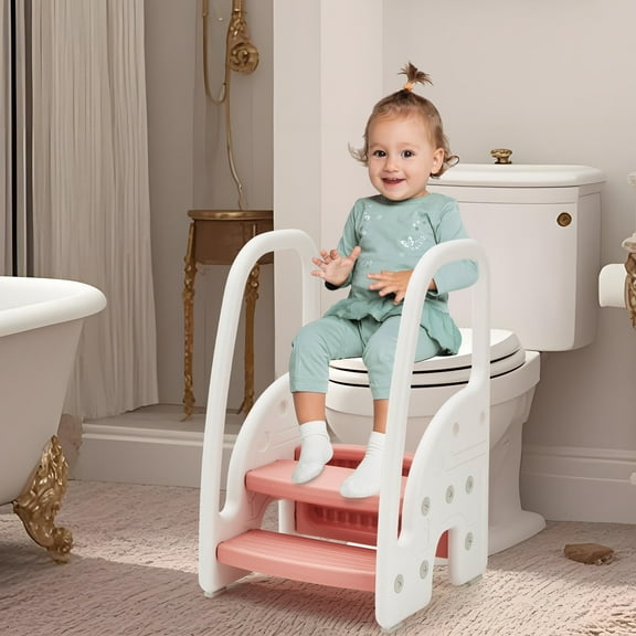 3 Step Stool, Plastic Children Learning Helper Stool with Side Handles for Bathroom Sink, Kids Standing Tower with Non-Slip Pads for Kitchen Counter, Toilet Potty Training