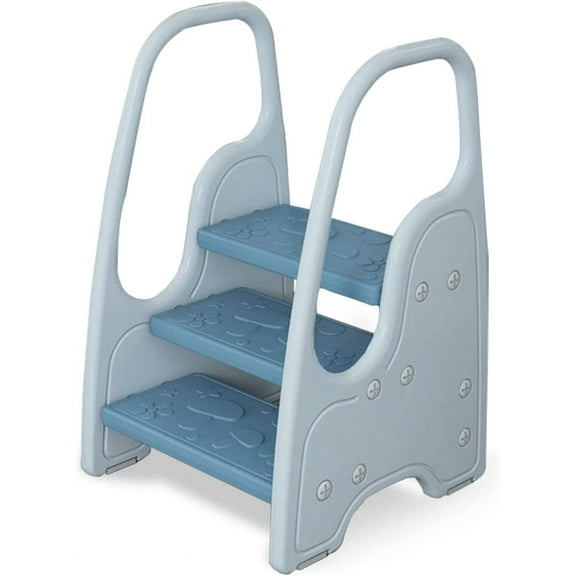 3 Step Stool for Toddler,Kids Three Step Stool for Bathroom Sink or Kitchen Counter Standing Tower, Children Step Up Learning Helper with Safety Handles and Non-Slip Pads,Blue