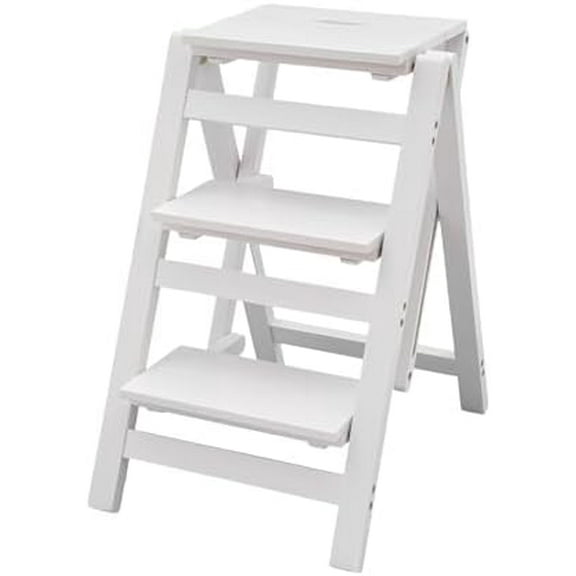 3 Step Stool White Wooden Foldable Step Stool 220Lbs Tall Closet Step Stool with Wide Pedal & Large Top Platform for Kitchen, Home, Store, Office, Garage$$Tools