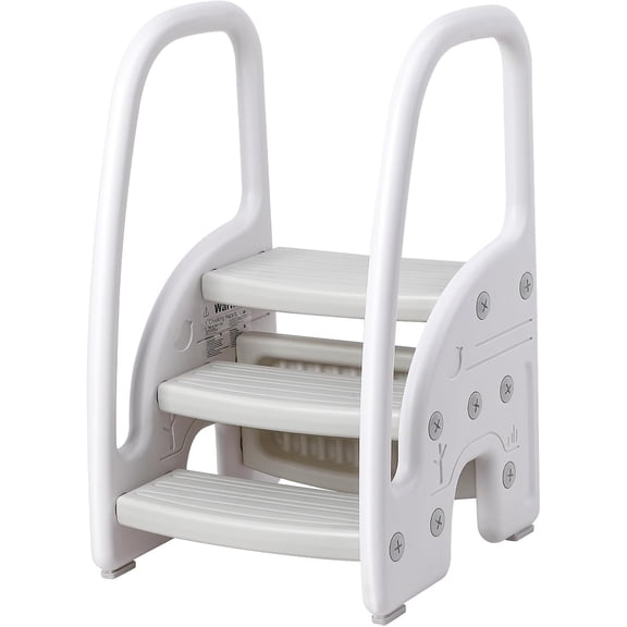 3 Step Stool with Handle for Toddler, Adjustable 3 Step Stool for Kids with Non-Slip Pads, Standing Tower for Bathroom Sink, Potty Training, Gray