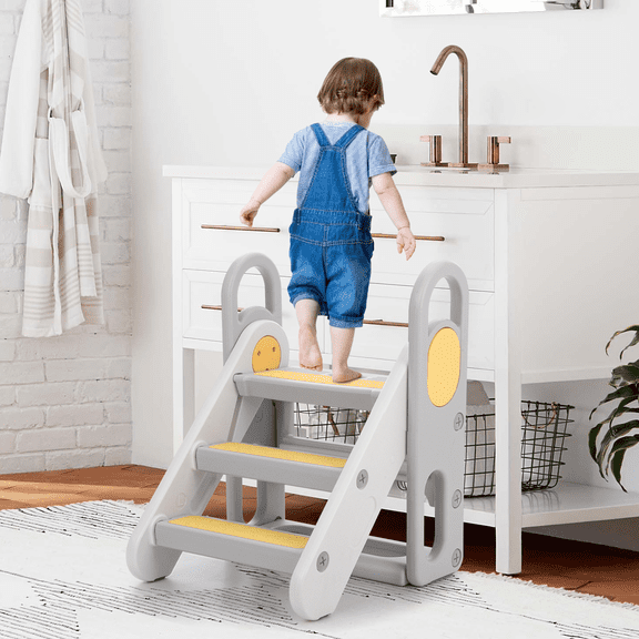 3-Step Toddler Learning Stool with Safety Handles, Kids Standing Tower for Kitchen, Sink & Bed , Non-Slip Stool for Toilet Potty Training