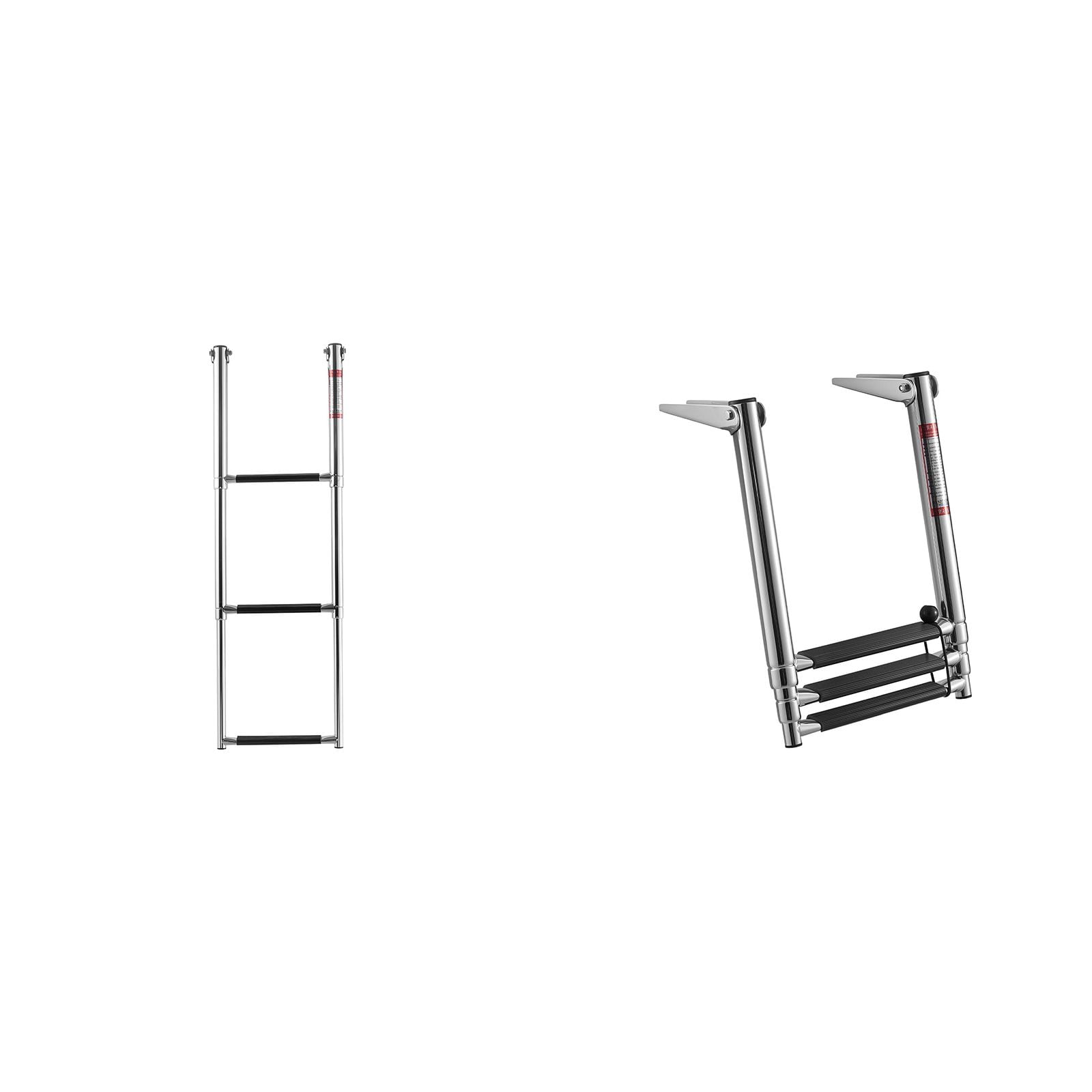 3 Steps Boat Ladder, Stainless Steel Telescoping Folding Swim Deck Ladder for Rear Entry Inboard, Heavy Duty 600 lbs Capacity with Wide Anti-Slip Steps, for Outboards, Yacht, Pontoon Boats