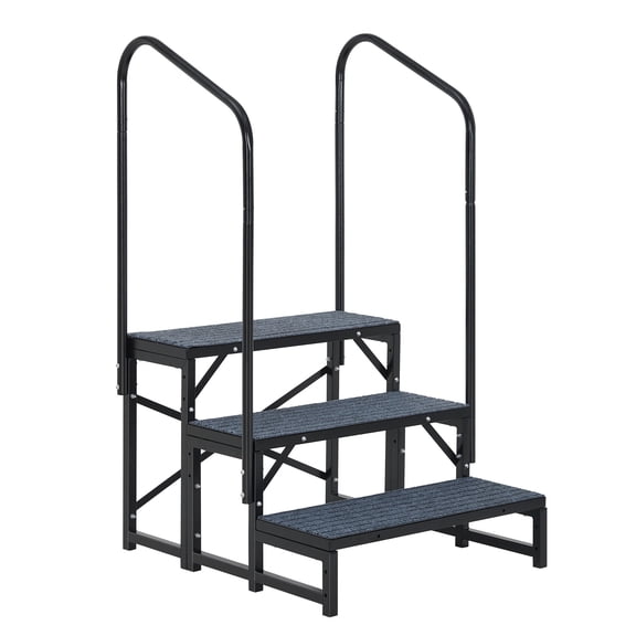 3 Steps RV Steps with 2 Handrail, Heavy-Duty Hot Tub Steps, RV Trailer Steps with Non-Slip Mats, Portable Ladder Stairs for RV, Pool, Camper, Trailer, Mobile Home, Porch