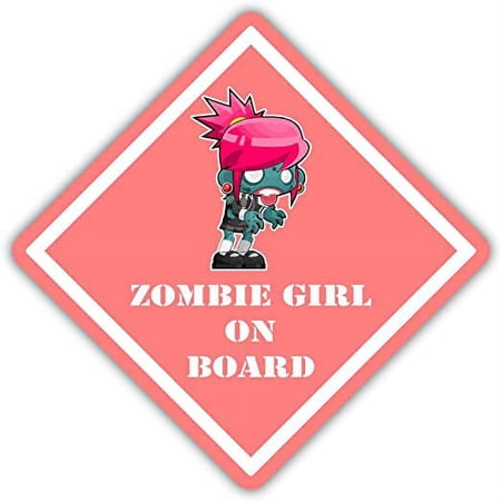 (3 Stickers Combo Deal) Zombie Girl On Board Funny Warning Zombie Walking Dead Kids Vinyl Decal Sticker 5”x5”