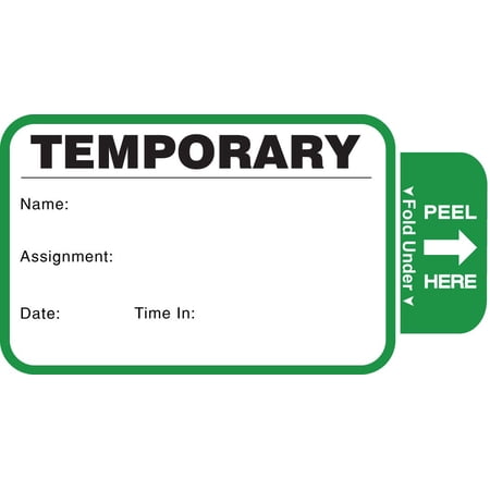 3" Stock Sign-in TAB-Expiring Badge with"Temporary" Green, 500/book