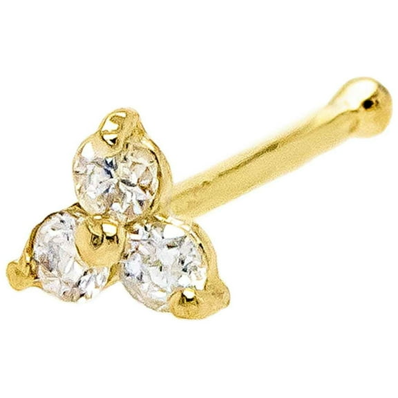 3-Stone 0.030ctw Moissanite Nose Stud - 22G Solid 14Kt Yellow Gold Nose Bone Stud Nose Ring - April Birthstone Nose Stud