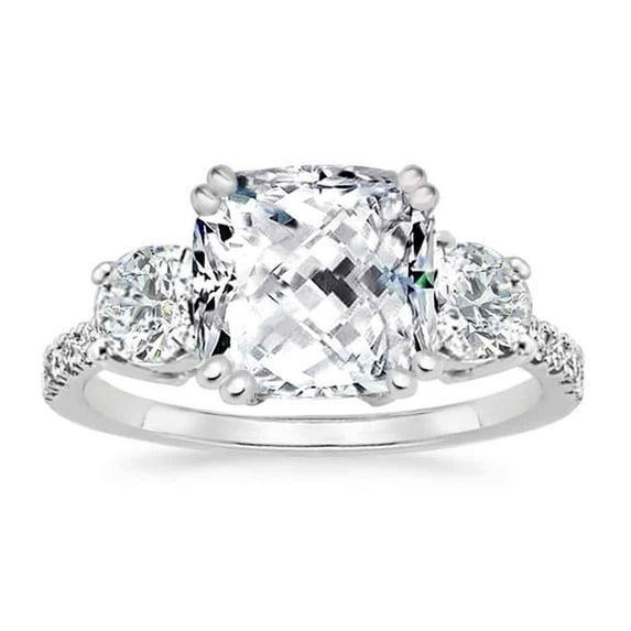 3 Stone 3.8ctw AAA Cushion Cut CZ Meghan Markle Modern Luxe Royal Engagement Ring with Micro Pave Band, Size 5-10